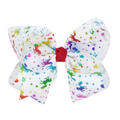 Amazon hot sale 8 style baby big bows knot printed hair clips for girls hair accessories