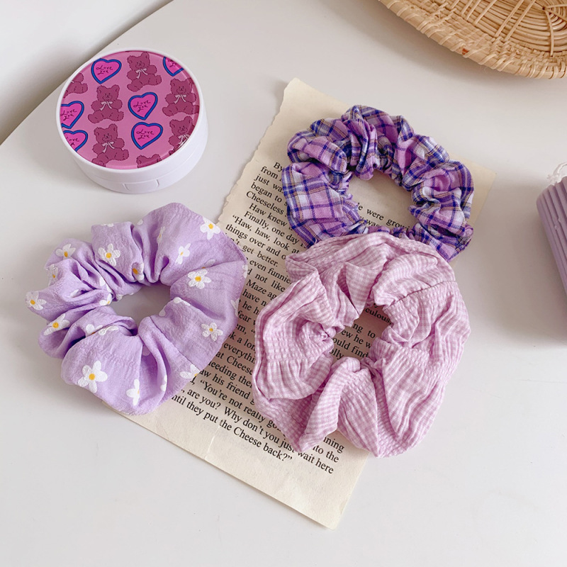 Wholesale ins popular flower lattice purple organza stain scrunchies for hair Wholesale ins popular flower lattice purple organza stain scrunchies for hair