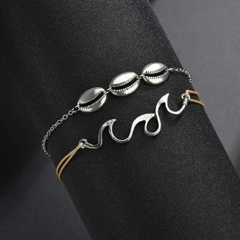 Charming sterling silver jewelry wave and shell anklets foot jewelry chain set for women