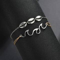 Charming sterling silver jewelry wave and shell anklets foot jewelry chain set for women