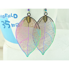 Exquisite wholesale new colorful women Fashion hollow leaf stainless steel earrings