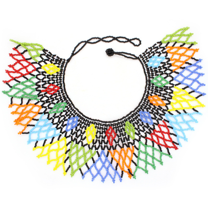 Wholesale Bohemian Fish Net African Tribal Handmade Shoulder Purple Statement glass Beaded Ethnic Bib Choker necklace Wholesale Bohemian Fish Net African Tribal Handmade Shoulder Purple Statement glass Beaded Ethnic Bib Choker necklace