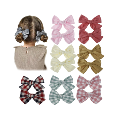 Amazon top selling pure color grid fabric bowknot kids hair clips for girls Amazon top selling pure color grid fabric bowknot kids hair clips for girls
