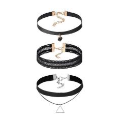 2020 Amazon Hot Sale 3pcs Women Ladies Jewelry Sexy Gothic Lace Choker Necklace Sets for Girls