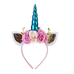 Baby Kids 3 rose flowers Birthday Party Accessories unicorn Hair Band