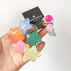 2020 summer cute 5pcs/set candy color heart flowers girls elastic acrylic baby hair ties with card