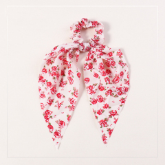 New style custom rabbit ear printed floral elastic ribbon scrunchies hair ties for girls