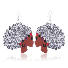 2020 custom fashion printing night club beauty head drop africa afro wooden earring wood jewelry for women