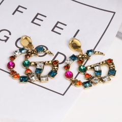 New creative European and American style exaggerated trend women's accessories crystal hoop earrings with wordings