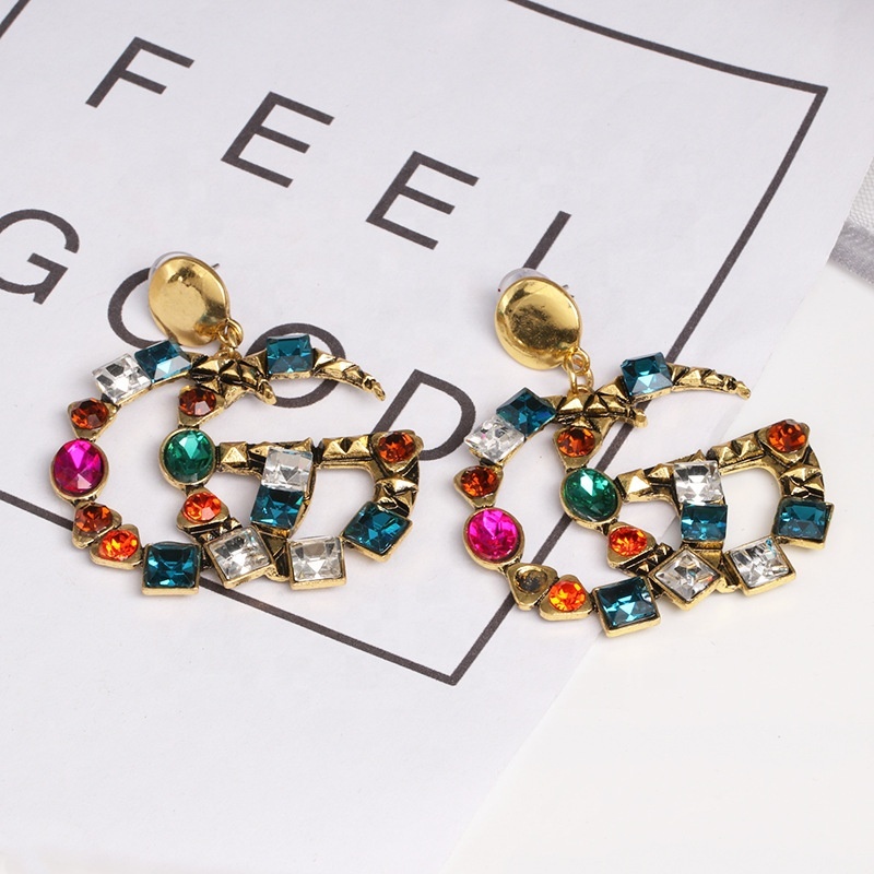New creative European and American style exaggerated trend women's accessories crystal hoop earrings with wordings New creative European and American style exaggerated trend women's accessories crystal hoop earrings with wordings