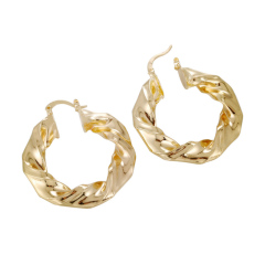 Wholesale fashion elegant circle 18k gold plated women twisted hoop copper earrings