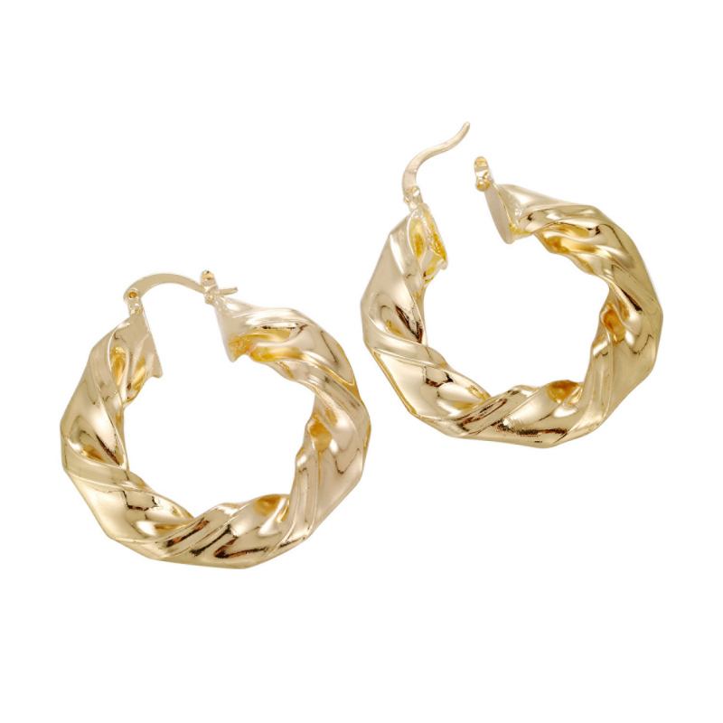 Wholesale fashion elegant circle 18k gold plated women twisted hoop copper earrings Wholesale fashion elegant circle 18k gold plated women twisted hoop copper earrings
