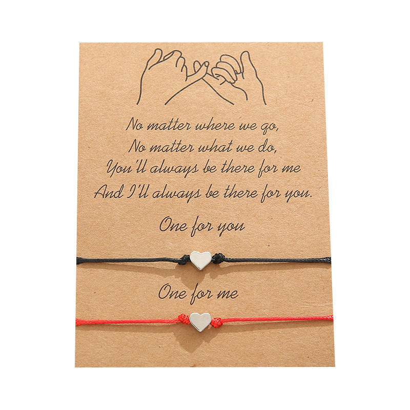 Amazon Hot Sale simple couples heart shape woven bracelets with Blessing card
