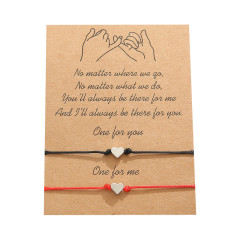 Amazon Hot Sale simple couples heart shape woven bracelets with Blessing card