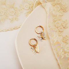 2020 New design statement beautiful girls gold-color hoop color alloy butterfly earrings