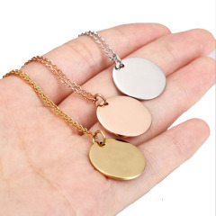 Custom stainless steel necklace wholesale chain engrave letter initial blank disc necklace