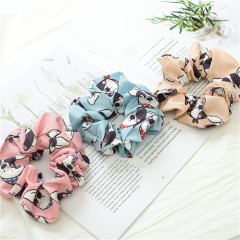 High quality wholesale custom cartoon printed dog hair scrunchies for teen girls