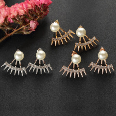 AliExpress amazon fashion gold Spiked Diamond Pearl Front Rear 2side back chain Earrings For Women Girl Jewelry