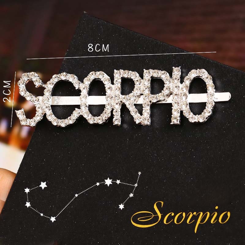 Custom Fashionable 12 constellation libra rhinestone bling bling letter words hair clips
