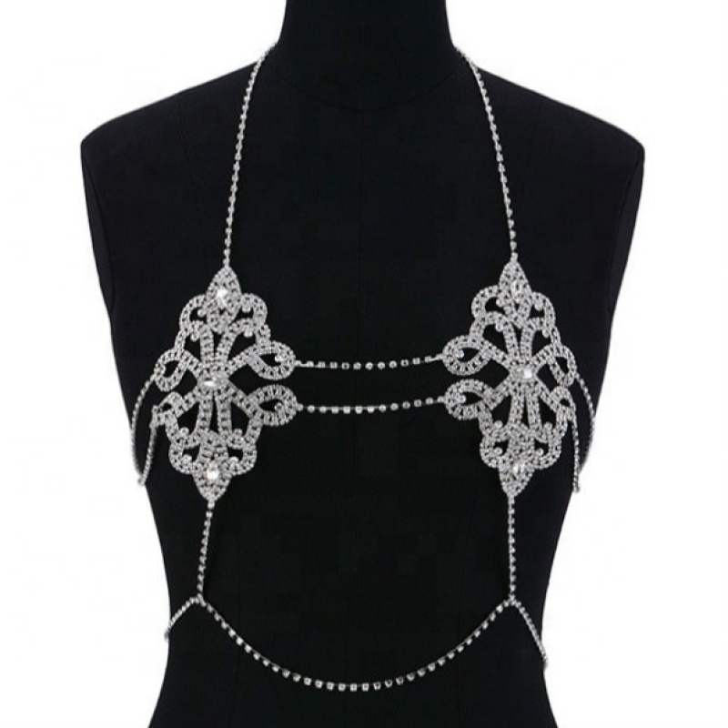 2020 New fashion geometric diamond   bikini crystal rhinestone sexy chest chain tide body chain bra jewelry