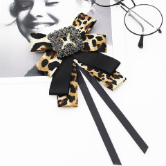 INS amazon korean latest fashion girls Fabric Canvas Corsage Collar Necktie animal leopard brooches bow tie
