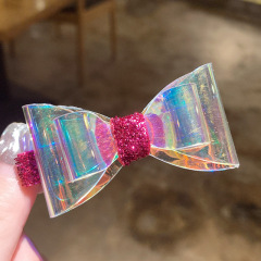 Factory Direct Sale rainbow colorful kids baby bling bling glitter bow-knot hair clips for girls