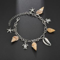 Hot sale jewelry sterling silver sea shell bead silver turtle bracelet anklets for women