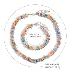 Amazon hot sale Hawaii Beach Jewelry Color Shredded Shell Bracelet And Necklace set for women