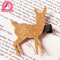 Ins wholesale gold and silver hair clip claw korean glitter pink deer kids hairpin for sale