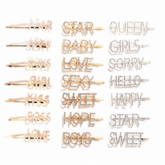 New Custom Crystal Bobby diamond word Hair Clips For Women Word Letter Hair pins
