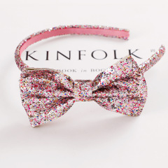 Pink children glitter bling hairband christmas big bow babi headband