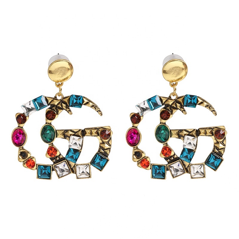 New creative European and American style exaggerated trend women's accessories crystal hoop earrings with wordings New creative European and American style exaggerated trend women's accessories crystal hoop earrings with wordings