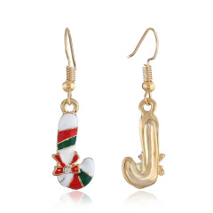 wholesale rhinestone alloy oil drip paint Christmas cane lady women hook earrings
