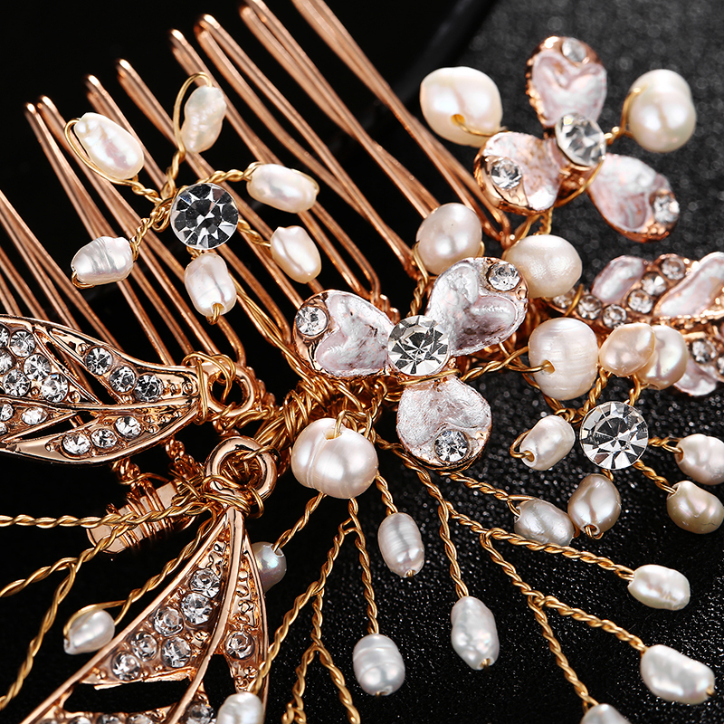 New Luxury Gold Leaf Wedding Crystal Tiara Bridal Hairband Hair Combs