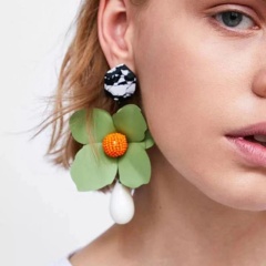 amazon ins Customized fashion green lotus flower drop Long Acrylic earring