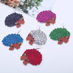 2020 custom fashion printing night club beauty head drop africa afro wooden earring wood jewelry for women