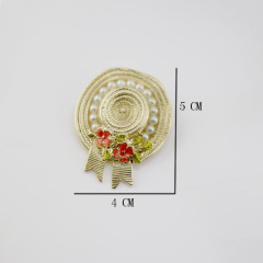 Customized European and American retro flower pearl hat shape Enamel brooches for women