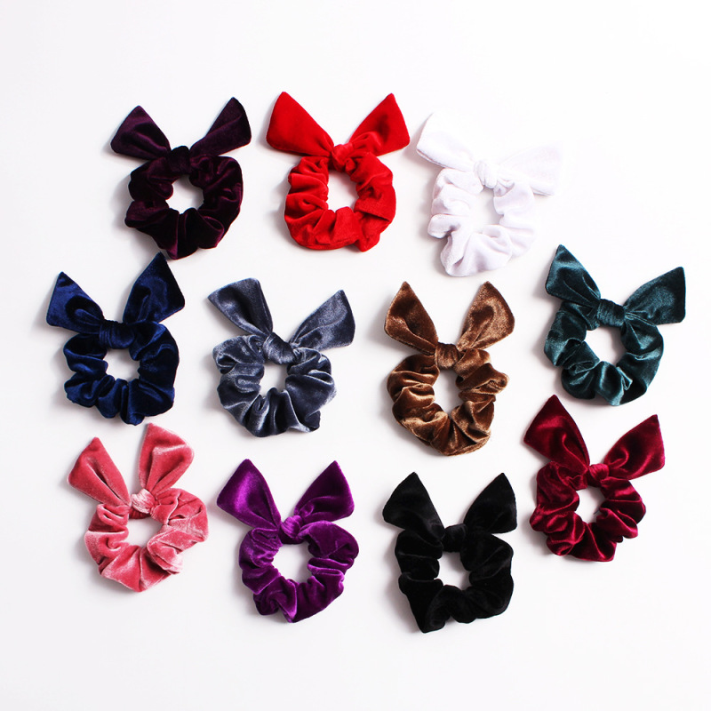 vintage ins amazon fancy Fashion fabric elastic hair ties velvet rabbit ear scrunchies for hair