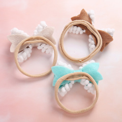 New Hot Sale Winter Soft Fabric Kids Girl Hair Bow Party Hair Accessories Baby Headband With White Lace