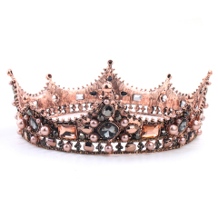 Baroque full round crystal Wedding hair accessories beauty coffee gold crown tiaras