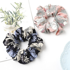 European and American Girls Chiffon Printed Elastic Hair Scrunchies for Women