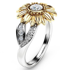 New Fashion Jewelry Silver Crystal Ring sunflower yellow Pave Gemstone Rings New Fashion Jewelry Silver Crystal Ring sunflower yellow Pave Gemstone Rings