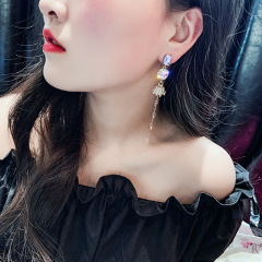 fashion ins jewelry circle multi color 925 silver hanging water drop tassel crystal earring
