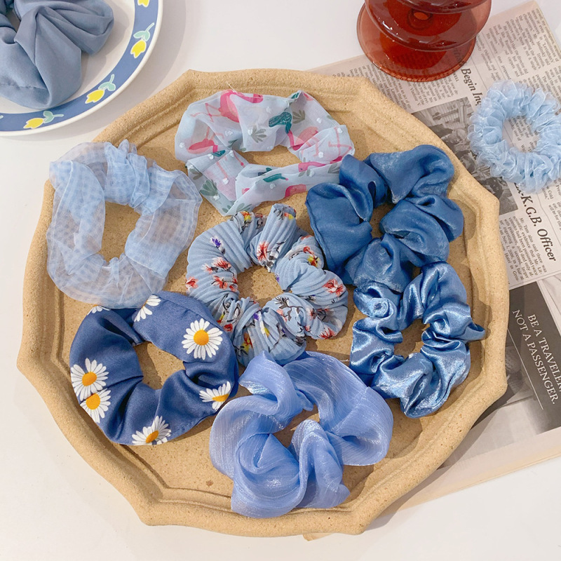 Spring Summer Hair Accessories Women Fashion Elastic New Fabric Blue Scrunchies Spring Summer Hair Accessories Women Fashion Elastic New Fabric Blue Scrunchies