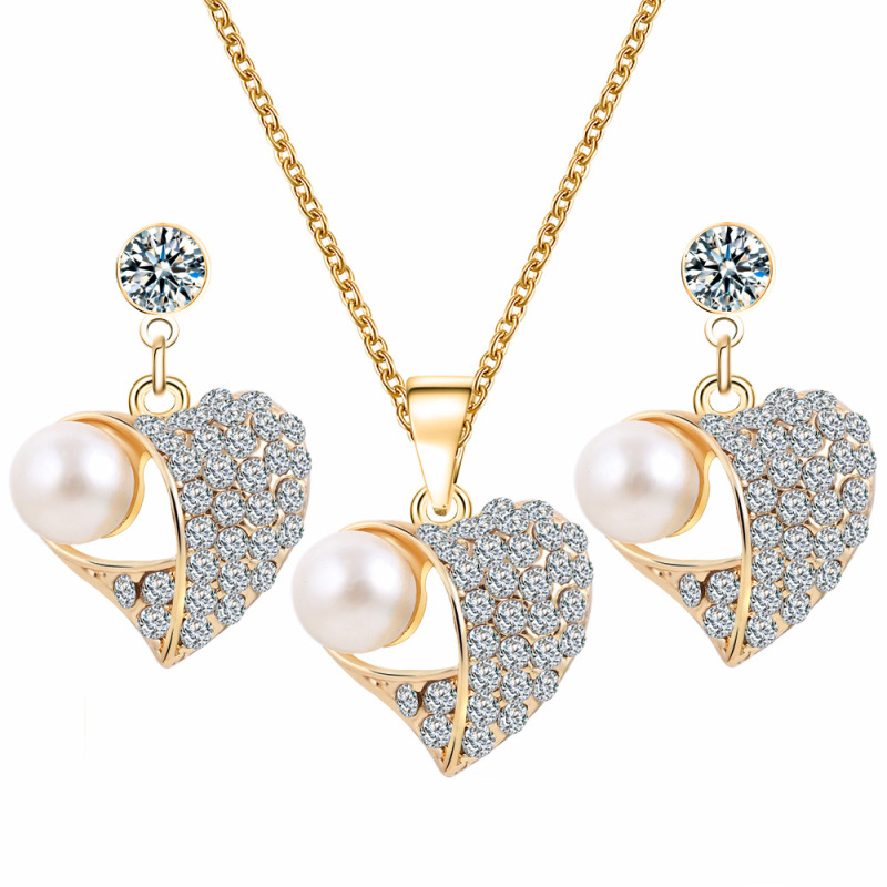 cheap best sell amazon Korean fashion christmas gift jewelry set heart women crystal pearl necklace cheap best sell amazon Korean fashion christmas gift jewelry set heart women crystal pearl necklace