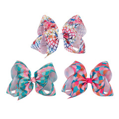 custom latest fashion hot printing big large size 7.6inch child Baby Girl ribbon kid hair bow with clip