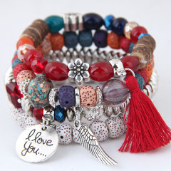 New Style Retro Crystal Delicate Opal Wings Love Beaded Multi-layer Tassel Bracelets