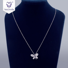 New Wedding 18K White Gold beaded Moissanite butterfly Diamonds Pendant Necklace