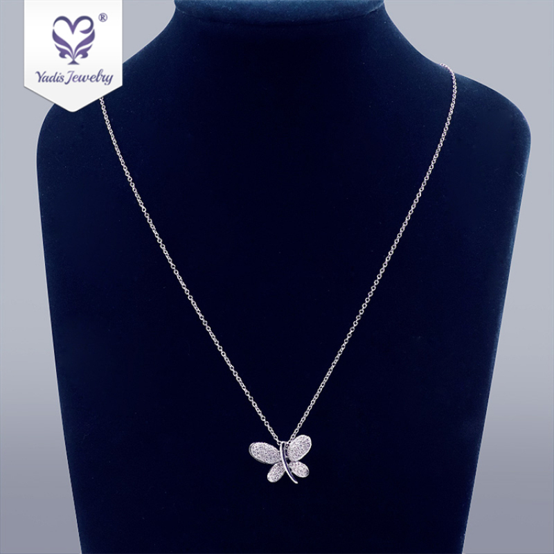 New Wedding 18K White Gold beaded Moissanite butterfly Diamonds Pendant Necklace