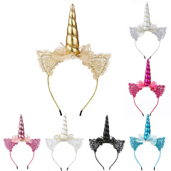 Handmade hair accessories Kids embroidery fabric unicorn cat Hair Band
